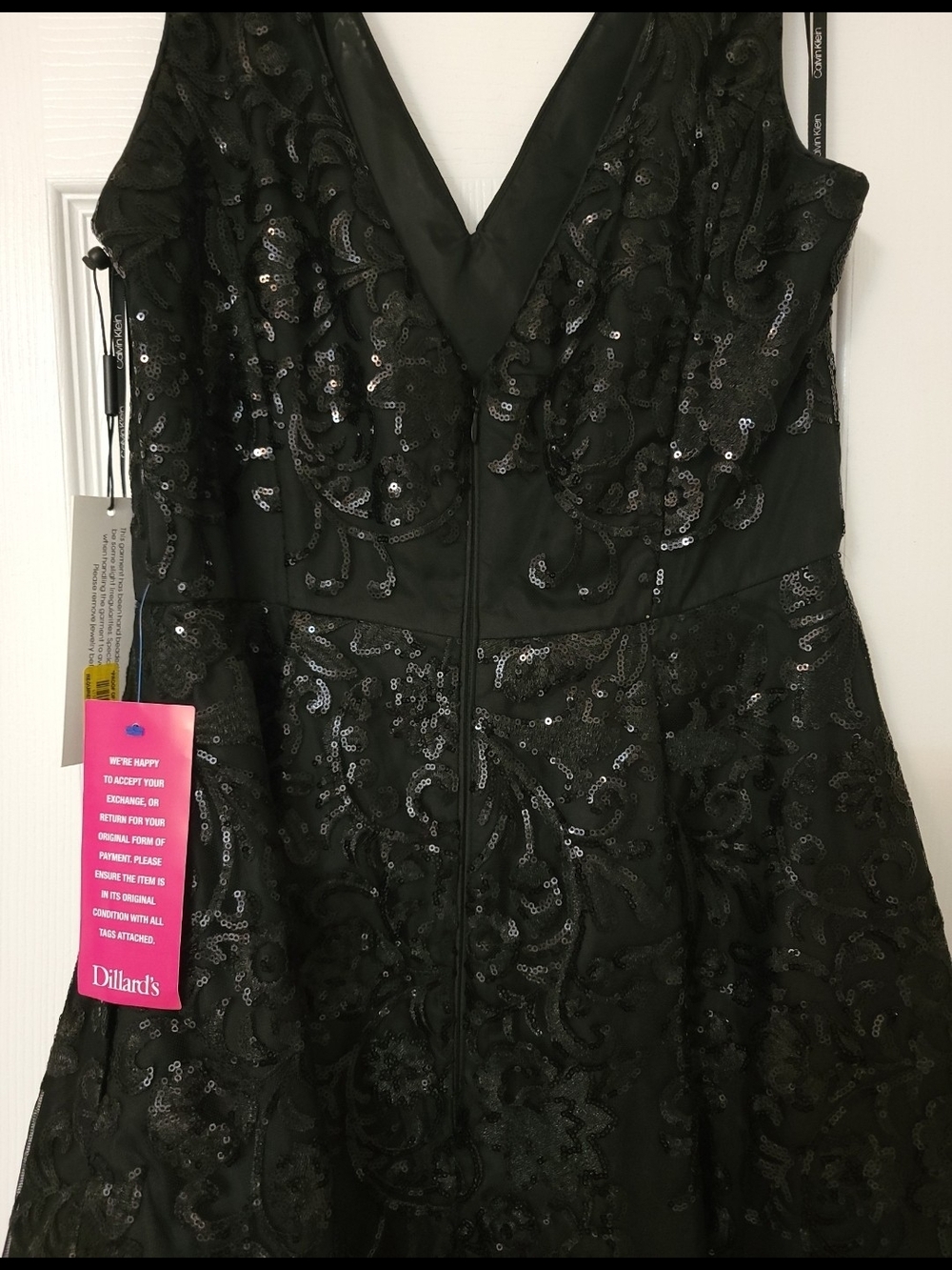Calvin Klein Black Sequin High Low Formal Dress Size 10 NWT Evening Gown - Picture 2 of 8